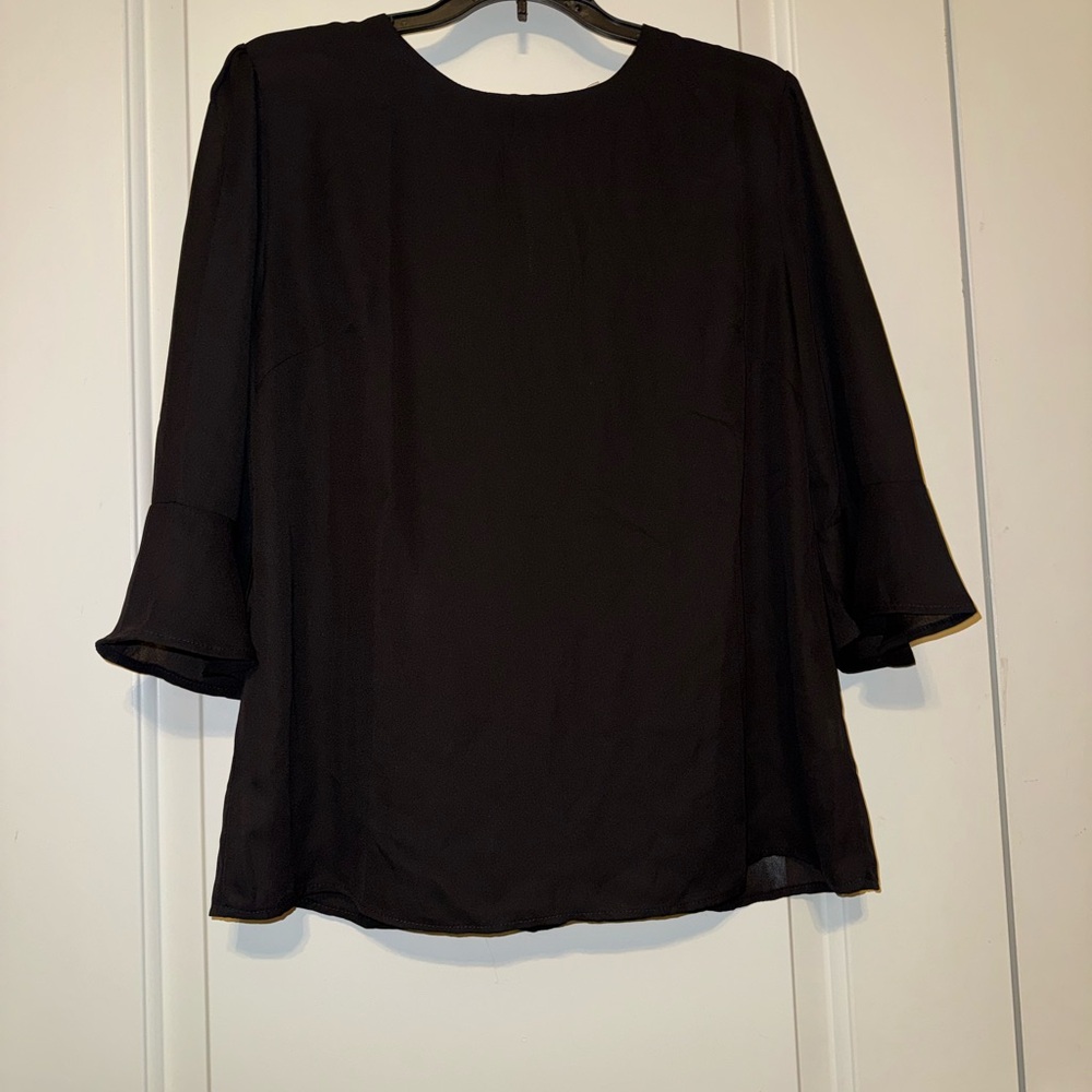 SHEIN Black Blouse with Flared Sheer Sleeves